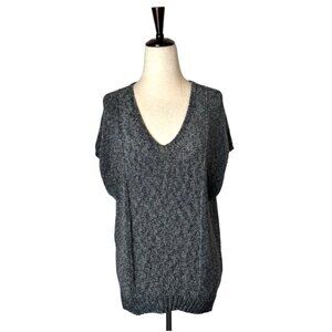 Lafayette 148 Sweater Women Small Black Silver Short Sleeve Hi Low Mature Career